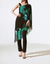 Joseph Ribkoff Floral Print Asymmetric Chiffon One-shoulder Top In Black/green