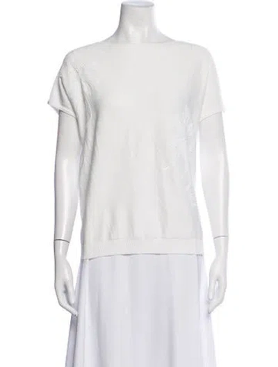 Pre-owned Joseph Ribkoff Floral Print Bateau Neckline Sweater In White