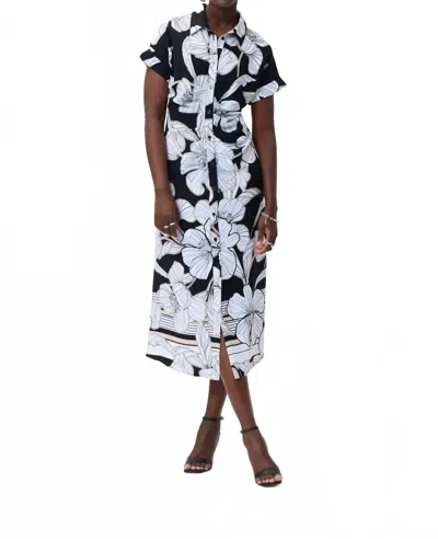 Joseph Ribkoff Floral Print Button Down Dress In Black/white In Blue