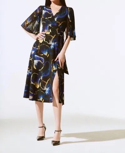 Joseph Ribkoff Floral Print Chiffon Midi Fit & Flare Dress In Black/multi