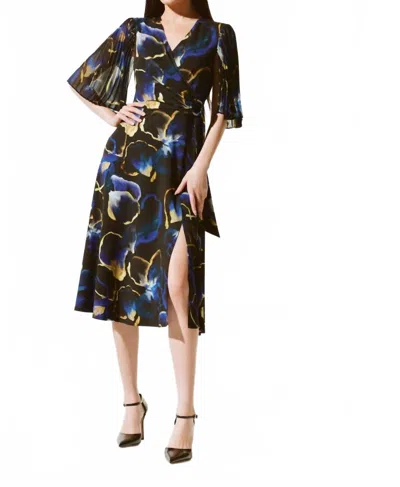 Joseph Ribkoff Floral Print Chiffon Midi Fit & Flare Dress In Black/multi
