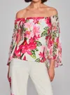 Joseph Ribkoff Fresh Florals Chiffon Top In Vanilla Multi
