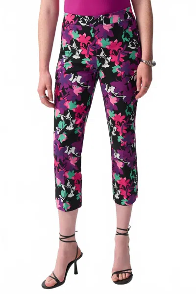 Joseph Ribkoff Floral Print Cropped Pants In Black/multi