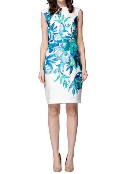 Joseph Ribkoff Floral Print Dress In Ivory & Blue Multi