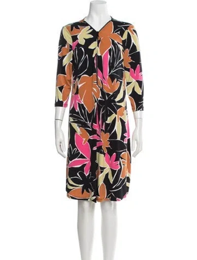 Pre-owned Joseph Ribkoff Floral Print Knee-length Dress In Black