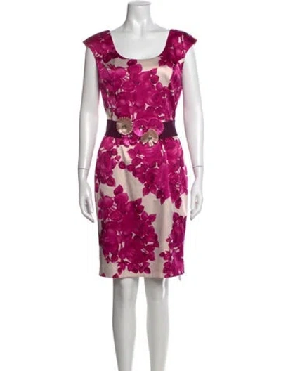 Pre-owned Joseph Ribkoff Floral Print Knee-length Dress In Pink