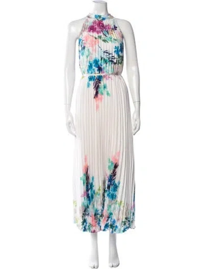 Pre-owned Joseph Ribkoff Floral Print Long Dress In White