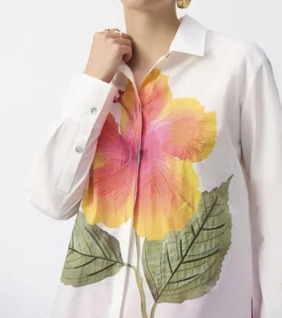 Joseph Ribkoff Floral Print Long Sleeve Blouse In White