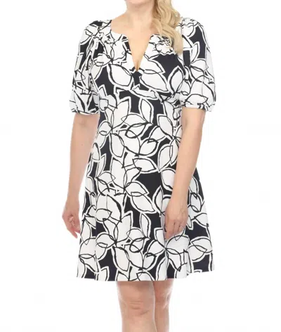 Joseph Ribkoff Floral Print Puff Sleeve A-line Mini Dress In Midnight Blue Vanilla In Multi