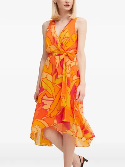 Joseph Ribkoff Floral Print V-neck Dress In Orange