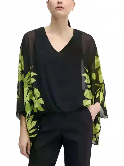 Joseph Ribkoff Floral Print V-neck Blouse In Black