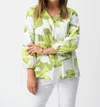 Joseph Ribkoff Floral Puff Sleeve V-neck Top In Green In Multi