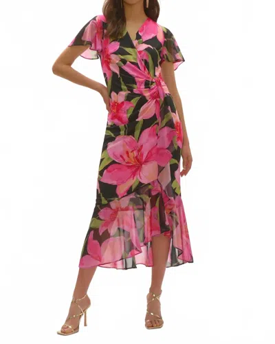 Joseph Ribkoff Floral Ruched Midi Dress In Black/ Multi