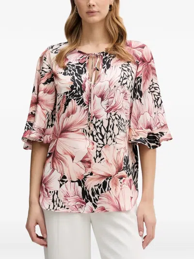 Joseph Ribkoff Floral Ruffled Blouse In Pink