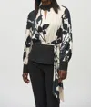 Joseph Ribkoff Satin Floral Print Top In White/black In Multi