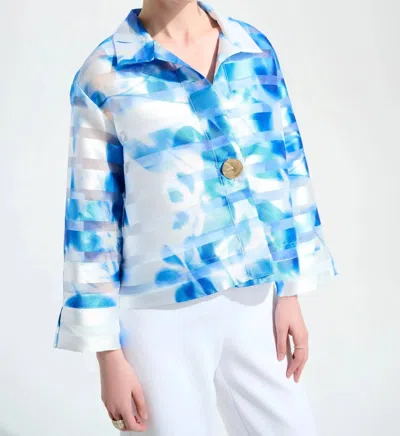 Joseph Ribkoff Floral Shadow Stripe Jacket In Vanilla/blue