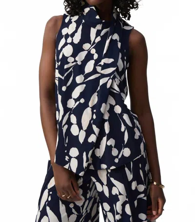 JOSEPH RIBKOFF FLORAL SLEEVELESS TOP IN MIDNIGHT BLUE/BEIGE FLORAL