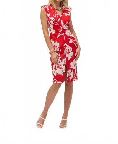 Joseph Ribkoff Floral Split Front Dress In Red/ Cream