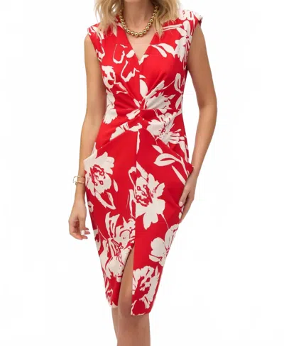 Joseph Ribkoff Floral Split Front Dress In Red/ Cream