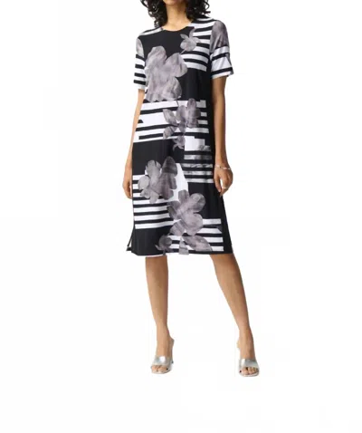 Joseph Ribkoff Floral Stripe Print Dress In Vanilla/black