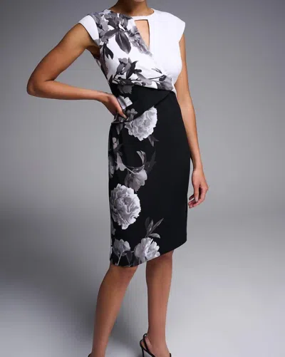Joseph Ribkoff Floral Two-tone Dress In Black/multi