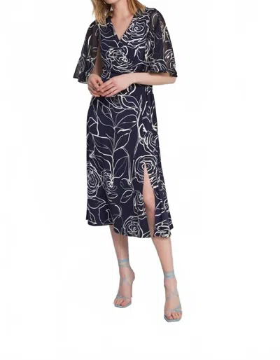 Joseph Ribkoff Floral V-neck Midi Dress In Blue