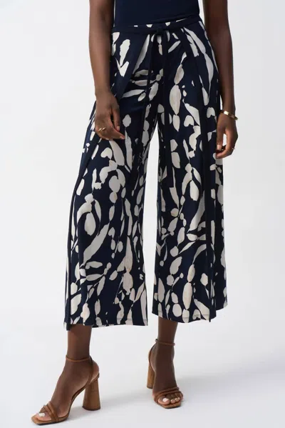 Joseph Ribkoff Floral Wrap Front Cropped Pants In Midnight Blue/beige In Black