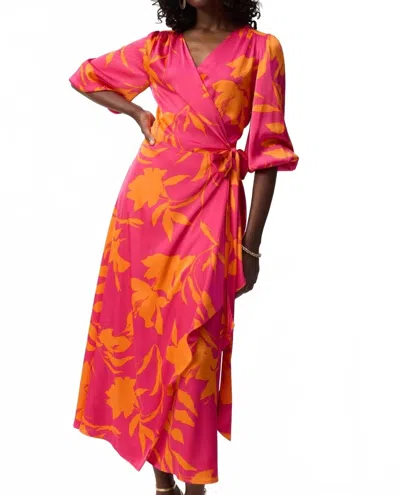 Joseph Ribkoff Floral Wrap Midi Dress In Pink/orange