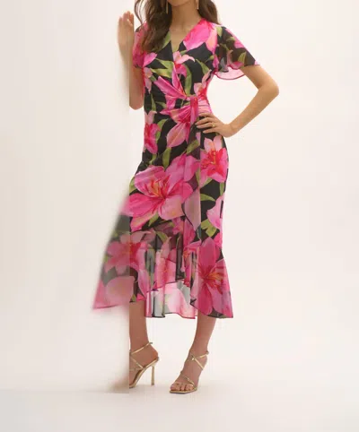 Joseph Ribkoff Floral Wrap Print Dress In Multi In Pink
