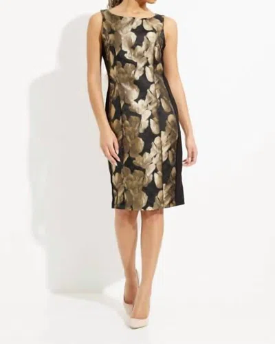 Joseph Ribkoff Foil Leaf Dress In Black/bronze In Multi
