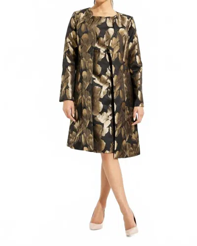 Joseph Ribkoff Foil Leaf Open Front Coat In Black/bronze In Multi