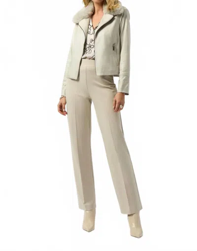 Joseph Ribkoff Foiled Suede Swing With Faux Fur Collar Jacket In Moonstone In Pink