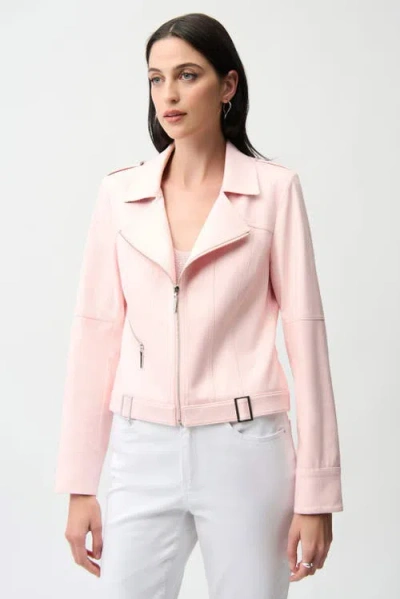 Joseph Ribkoff Foiled Faux Suede Fitted Jacket With Decorative Buckles In Pink