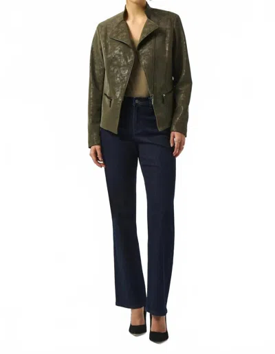 Joseph Ribkoff Foiled Faux Suede Fitted Moto Jacket In Avocado In Brown