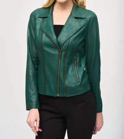 JOSEPH RIBKOFF FOILED FAUX SUEDE JACKET IN ABSOLUTE GREEN