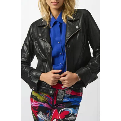 Joseph Ribkoff Foiled Faux Suede Moto Jacket In Black