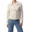 Joseph Ribkoff Foiled Faux Suede Moto Jacket In Moonstone In Neutral