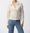 Joseph Ribkoff Foiled Faux Suede Moto Jacket In Moonstone In Pink