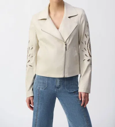 Joseph Ribkoff Foiled Faux Suede Moto Jacket In Moonstone In Pink