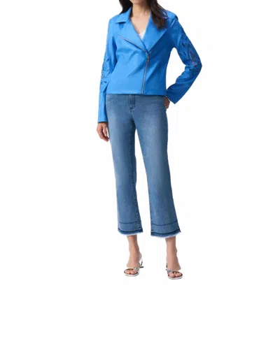 JOSEPH RIBKOFF FOILED FAUX SUEDE MOTO STYLE JACKET IN MOONSTONE