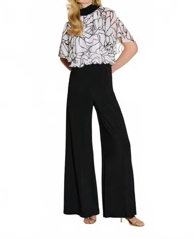 Joseph Ribkoff Foiled Floral Flared Jumpsuit In Black/vanilla In White