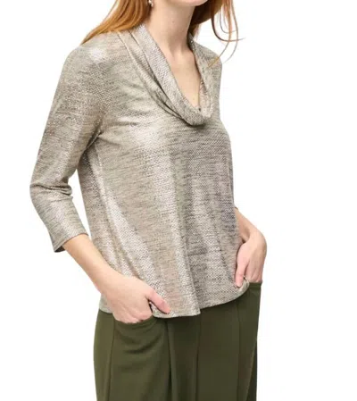 Joseph Ribkoff Foiled Knit Cowl Collar Top In Beige/gold In Multi