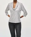 Joseph Ribkoff Foiled Knit Cowl Collar Top In Gray In Grey