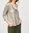 Joseph Ribkoff Long Sleeve Ruffle Cowl Neck Top In Beige/gold