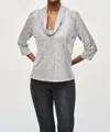 Joseph Ribkoff Foiled Knit Cowl Neck 3/4 Sleeve Top In Grey/silver