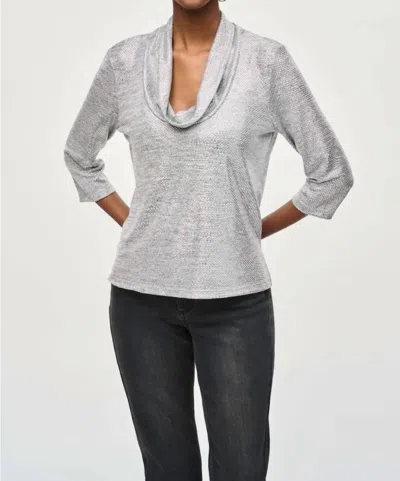 Joseph Ribkoff Foiled Knit Cowl Neck 3/4 Sleeve Top In Grey/silver