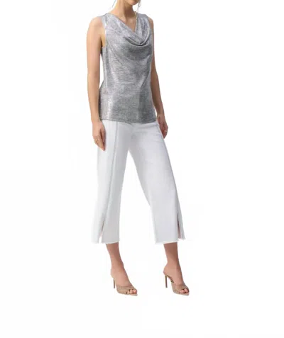 JOSEPH RIBKOFF FOILED KNIT COWL NECK SLEEVELESS TOP IN GREY/SILVER