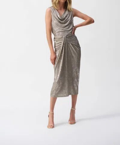 Joseph Ribkoff Foiled Knit Draped Pencil Skirt In Beige/gold In Silver