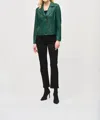 JOSEPH RIBKOFF FOILED KNIT MOTO JACKET IN ABSOLUTE GREEN