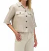 Joseph Ribkoff Foiled Linen Blend Short Sleeve Boxy Jacket In Champagne In Neutral